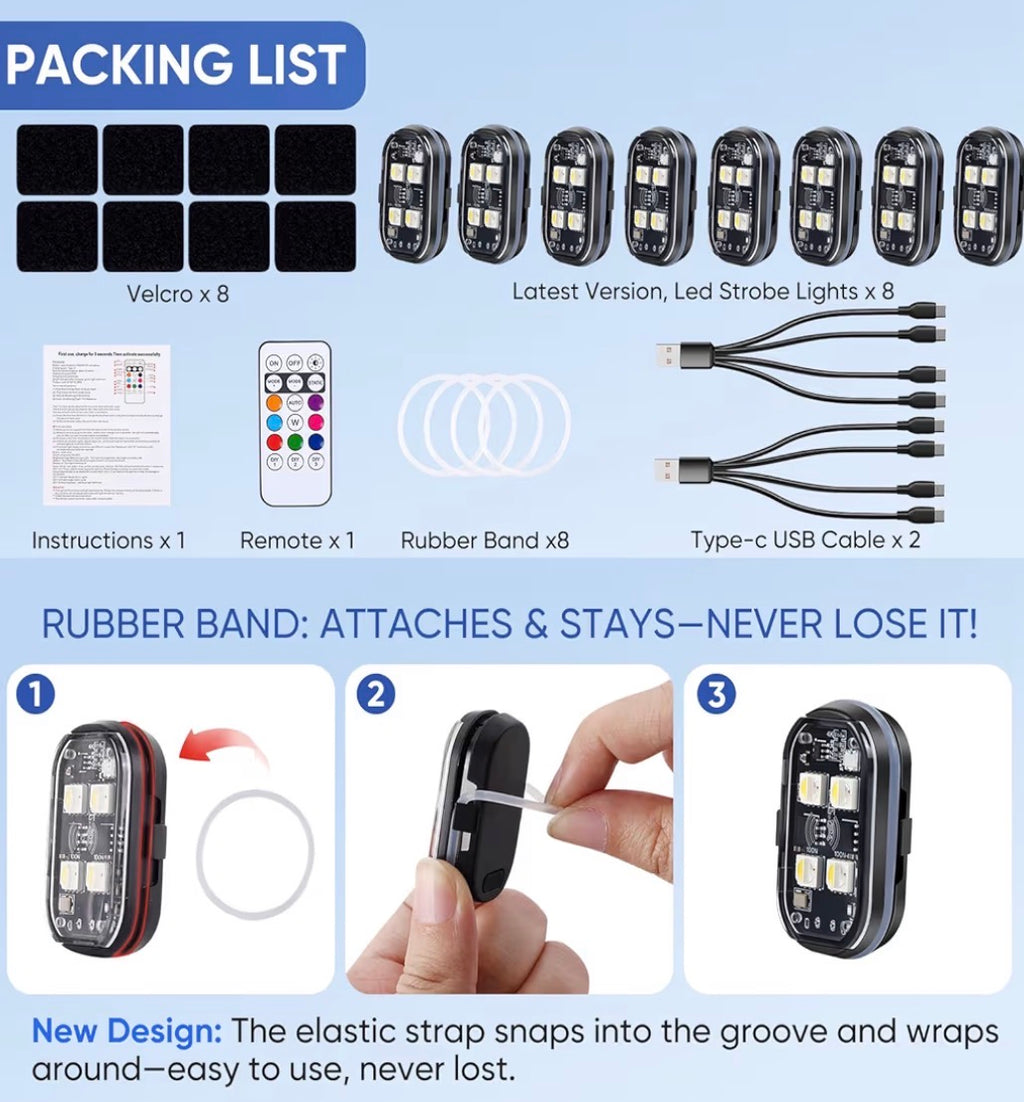 Upgraded 4LEDs 8PCS Wireless LED Strobe Lights