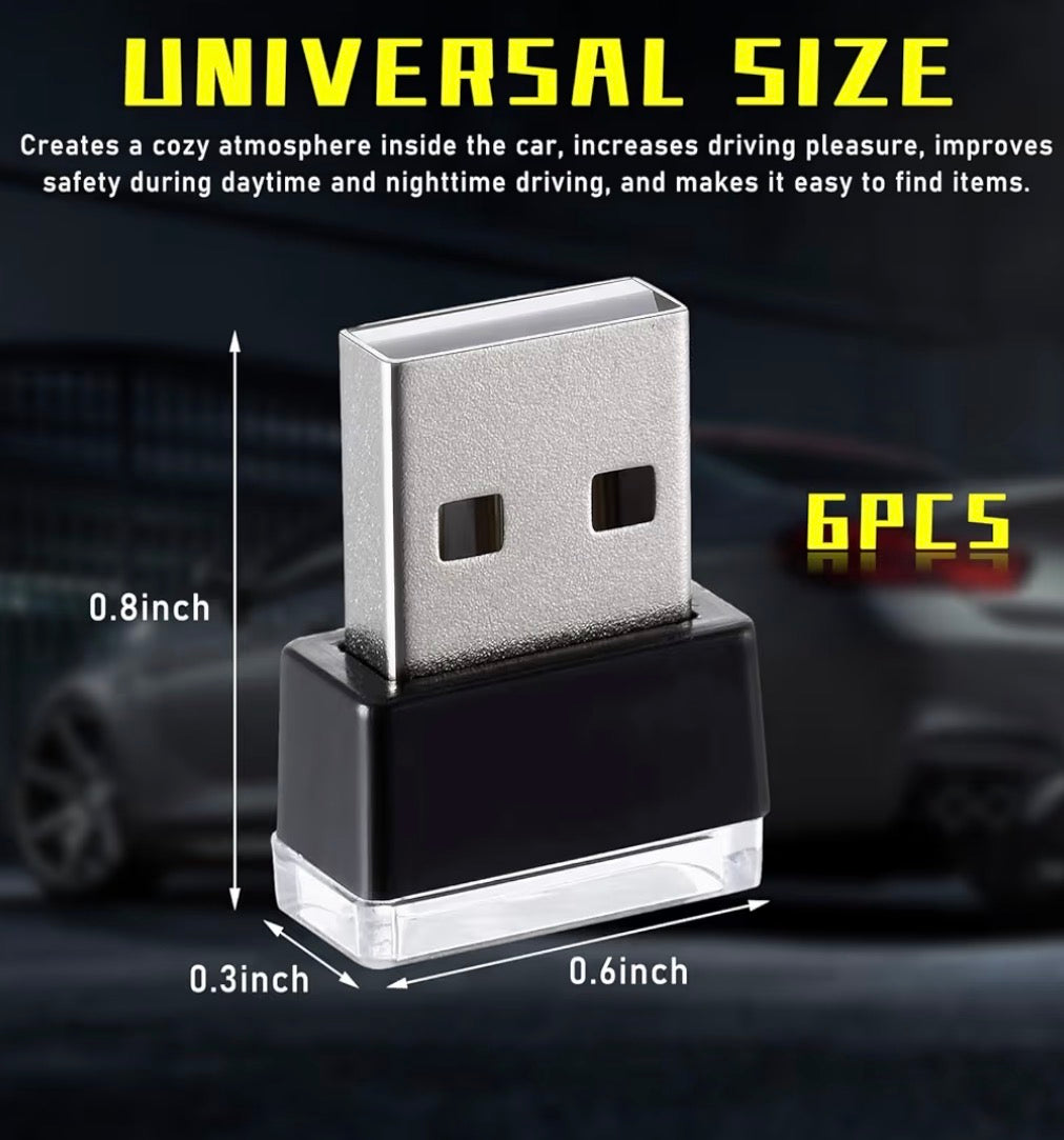 6 PCS USB LED Car Interior Atmosphere Lamp,