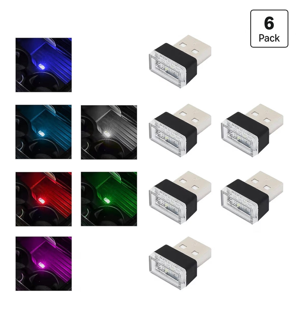 6 PCS USB LED Car Interior Atmosphere Lamp,